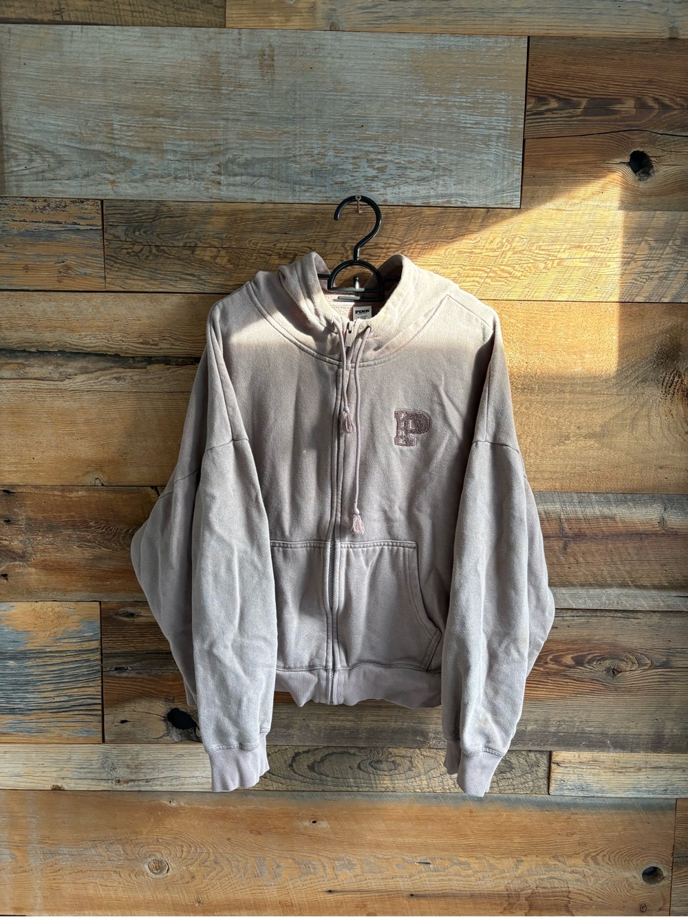 PINK Victoria's Secret Off-the-Shoulder Zip Hoodie in Dusty Mauve